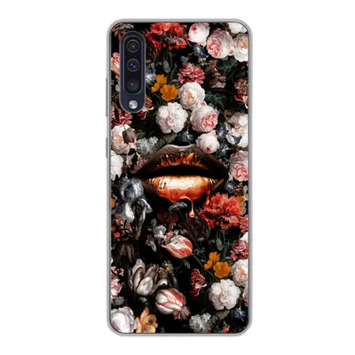 Produktbild von MuchoWow® Handyhülle Schutzhülle Hülle für Samsung Galaxy A30s Lippen - Blumen - Farbe - Orange - Kunst - Abstrakt - Alte Meister Silikon Softcase Handy Hülle - Karteninhaber