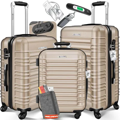 Immagine prodotto di KESSER® Set valigie rigide da 3 pezzi - Set valigie rigide da viaggio - Set trolley - Valigie con bilancia integrata + etichetta per bagagli - Valigia con rotelle - Serratura - 4 rotelle - Scocca rigida in ABS - Manico telescopico - Taglie M-L-XL