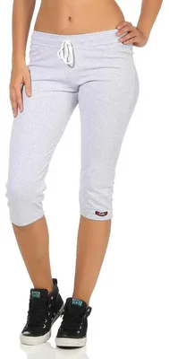 Produktbild von Damen Jogginhose 3/4 Sport-Hose Baumwolle; Grau-Meliert L