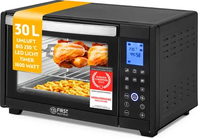 Produktbild von TZS First Austria - Minibackofen Digital 30L 1600W - Mini Backofen stufenlose Temperaturregelung bis 230°C - Miniofen 60 Min-Timer, 3 Einschubhöhen, Backblech & Grillrost - Für kleine Küchen & Camping