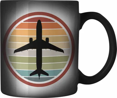 Produktbild von Trendation - Pilot Geschenk Farbwechsel Zauber-Tasse Piloten Flugzeug Geschenke Motive Flughafen Grafik (Schwarz)
