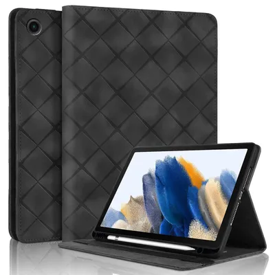 Produktbild von Für Samsung Galaxy Tab A9 aufstellbare Rhombus Muster Kunstleder Hülle Tasche Schwarz