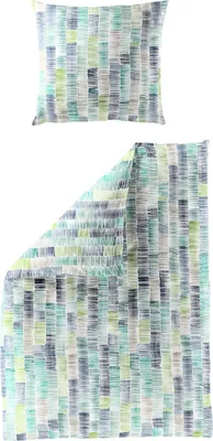 Produktbild von Bierbaum Mako Satin Bettwäsche 2 tlg. 135x200cm Pinselstrich Streifen Türkis Grün Blau Reißverschluss
