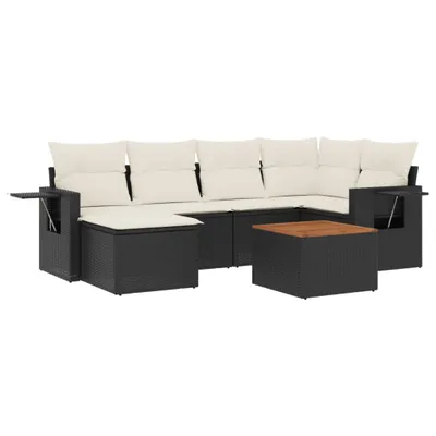 Produktbild von vidaXL 7-tlg. Garten-Sofagarnitur mit Kissen Schwarz Poly Rattan