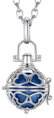 Produktbild von Morella® Damen Halskette Edelstahl 70 cm mit Herz-Kugel Anhänger und Klangkugel blau Ø 16 mm in Schmuckbeutel