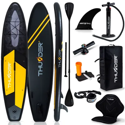 Produktbild von THUNDER® Stand Up Paddle Board | IPPO | 320x75x15cm | Orange-Schwarz | Bis 150kg | Komplettset | Aufblasbar | Paddleboard | SUP Zubehöre | Kajak Sitz|