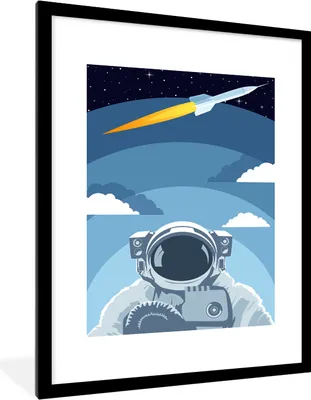 Produktbild von MuchoWow® MuchoWow® Gerahmtes Poster Astronaut - Rakete - Wolken 60x80 cm - Poster mit zchwarzem Bilderrahmen - Wohnzimmer - Dekorationen - Prämie
