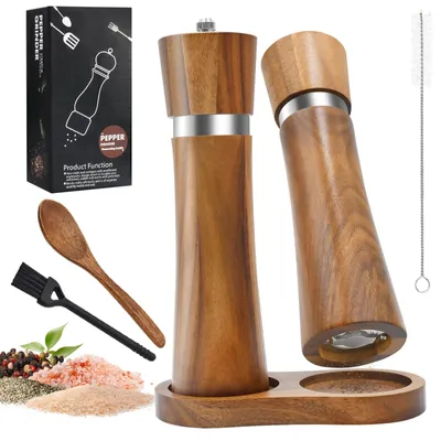 Holz-Zucker- und Pfeffermühle 2er-Set, 20 cm, Keramikmahlwerk