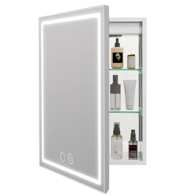 Produktbild von Puluomis Spiegelschrank Bad mit 3 färbiger dimmbarer Beleuchtung, Badezimmerschrank mit Steckdose, USB-Anschluss,Wandschrank Aluminium Badezimmer Weiß