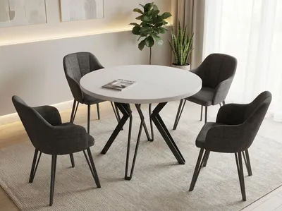 Obrázok produktu pre Okrúhly jedálenský stôl - priemer 100 alebo 120 cm - rozťahovací stôl s čiernymi kovovými nohami s práškovou povrchovou úpravou - industriálny štýl - 120 cm - biely