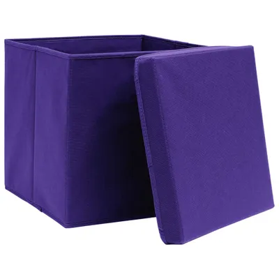 A purple storage ottoman with its lid partially open, shown against a white background.