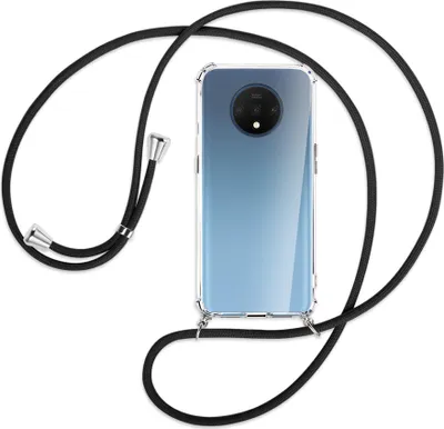 Produktbild von Handykette Backcover-Schutzhülle mit Band (Metall silberfarben) für OnePlus 7T - schwarz