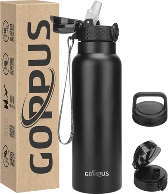 Produktbild von Famanu Wasserflasche 750ml mit Strohhalm - Isolierte Edelstahlflasche für heiße und kalte Getränke