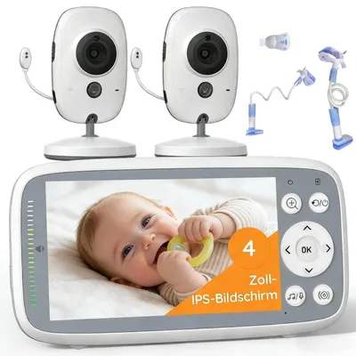 Produktbild von Babyphone HD 4 Zoll mit 2 Kameras Video Babyphone ohne WLAN VOX Nachtsicht Babyfon 2-Wege Gespräch Erweiterbar auf bis zu 4Babykameras mit Halterungen