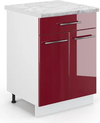 Produktbild von Küchenunterschrank Vicco Fame-Line Bordeaux Hochglanz 60 cm mit Schublade, AP Marmor, Model 46986