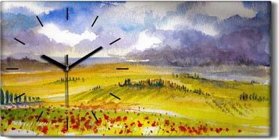 Produktbild von Dekor Leinwand Uhr Wandbilder 60x30 Toskanische Landschaft AquarellMalerei - schwarze Hände