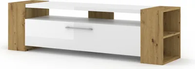 Produktbild von Lowboard TV-Schrank Livia 160 cm Kommode TV Tisch Sideboard Hi-Fi Regale Hochglanz Artisan Eiche Weiß Glanz