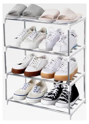 Produktbild von Kleines stapelbares Schuhregal für Eingangsbereich, Flur und Schrank, platzsparende Aufbewahrung (4 Etagen, weiß)