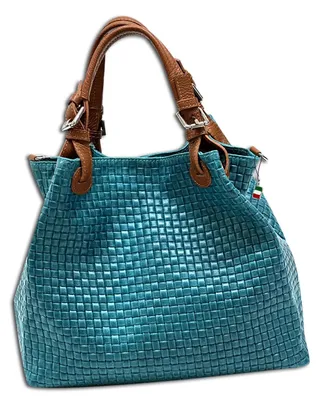 Produktbild von Tasche türkis braun Florence Handtasche Leder geprägtes Flechtmuster OTF164T