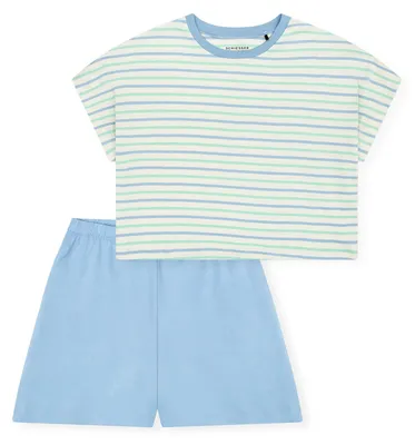 Produktbild von Schiesser Nightwear Baumwolle Schlafanzug Set aus T-Shirt und kurzer Hose, Weiche Baumwollqualität, Bequemer Schnitt hellblau 164