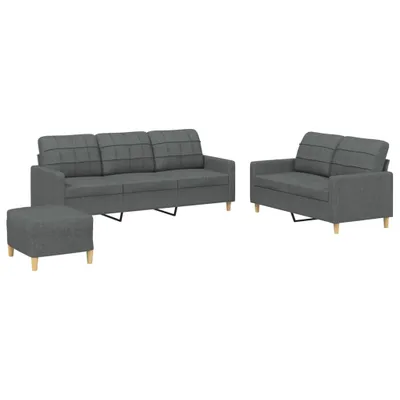 Produktbild von 3-tlg. Sofagarnitur mit Kissen Dunkelgrau Stoff