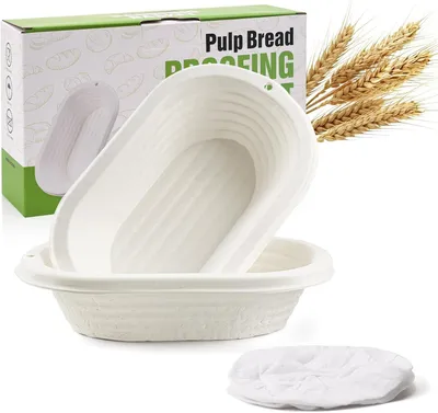 Obrázok produktu pre Ošatka na chlieb 2 ks, oválna, buničina, ľanová vložka, do kuchyne
