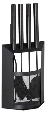 Produktbild von TRANKIELO® – 5-teiliges Haarbürstenset mit Kamm, Bürste, Lockenstab, Zange – Modernes Schwarz mit Holzgriffen, 61 x 28,5 x 16 cm