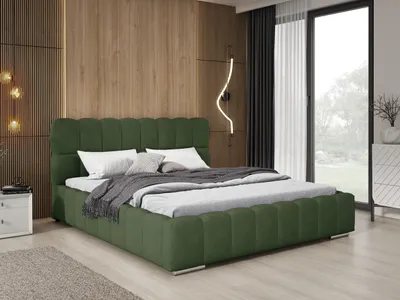 Obrázek produktu pro Čalouněná postel 200x200 s úložným prostorem Avilla – manželská postel 140x200 – rošt, samet zelený