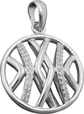 Produktbild von Runder Anhänger Kreis mit Muster Zirkonia 925 Silber rhodiniert Silberanhänger