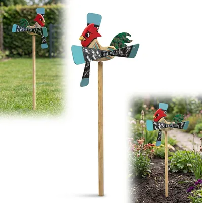 Produktbild von Windrad aus Holz VOGEL Gartendrohne Maulwurfsvertreiber HAHN blau