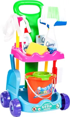 Produktbild von MalPlay Reinigungswagen-Set mit Eimer | Spielzeug-Reinigungsprodukte | Haushaltsspielzeug mit Mopp, Besen und Eimer | für Kinder ab 3 Jahren
