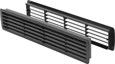 Two black plastic ventilation grilles are shown side-by-side against a white background.