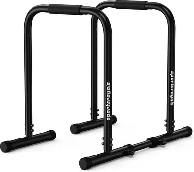 Image de Station d'entraînement pour dips - Support pour dips et barres parallèles - Réglable - Capacité de charge de 180 kg - Structure en acier robuste - Stable, idéale pour une salle de sport à domicile et pour le calisthenics