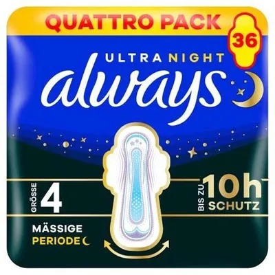 Obrázok produktu pre Vložky Always Ultra, stredná savosť, pre menšie výtoky (veľkosť 4), s krídlami, 36 kusov