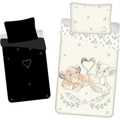 Imagen del producto de Juego de sábanas de algodón con diseño del Rey León, suave y cómodo, para cama de 140x200 cm y funda de almohada de 70x90 cm