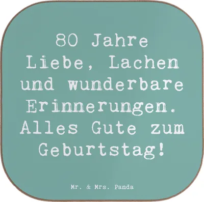 Produktbild von Mr. & Mrs. Panda Holzuntersetzer Spruch 80. Geburtstag - Meeresbrise - Geschenk, Happy Birthday, 80 Jahre, Jubiläum, Glückwunsch, Geburtstagswünsche, achtzigster, Coaster