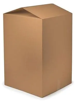 A tall, brown cardboard box with its top flaps partially open, shown against a white background.