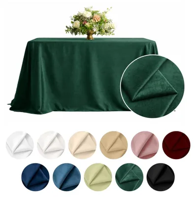 Produktbild von MEBLE ODNOWA, Tischdecke, Matter Samt-Tischdecke, Quadratisch, Dunkelgrün, 230×230 cm, Velours, Tischschutz, Elegant, Formstabil, Elastisch, Strapazierfähig, Maschinenwaschbar