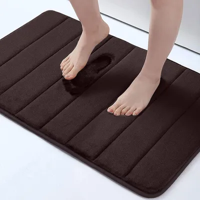 Image de Tapis de bain - 50 x 80 cm - Microfibre - Antidérapant - Lavable en machine - Marron