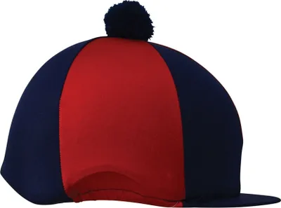 Produktbild von Hy Elasthan-Reithelmüberzug mit Bommel, seidig glänzend, zweifarbig BZ507 (Einheitsgröße) (Marineblau/Rot)
