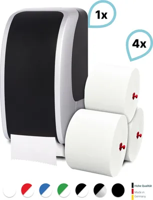 Produktbild von SET: 1x Toilettenpapierspender Doppelrollen Blanc Cosmos verschied. Farben + 4 Toilettenpapierrollen Long Life 3L - PRODUKTSET : Farbe - Silber / Schwarz Farbe: Silber / Schwarz