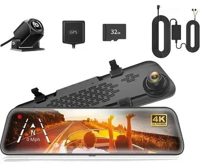 Image de Caméra embarquée pour voiture - Caméra embarquée intégrée au rétroviseur - Écran tactile IPS de 30,5 cm - 4K à l'avant + 1080p à l'arrière - GPS avec vitesse et coordonnées - Kit de câblage - Blanc