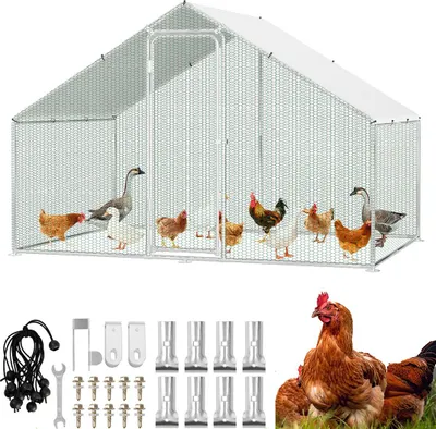 Immagine prodotto di Recinto ruspante Izrielar 3x2x2m - pollaio in metallo con 6 m² di spazio, porta e chiavistello - recinto ruspante per polli, piccoli animali e piante
