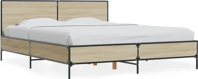 Produktbild von Design Bettgestell Sonoma-Eiche 160x200 cm Holzwerkstoff und Metall, Klassische Betten 2024 Neu