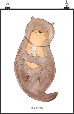 Produktbild von Mr. & Mrs. Panda Bild Otter Muschel DIN A2 - Weiß - Geschenk, Motivation, drucke, Wandbild, Kunstdruck, Seeotter, Träumen, Plakat, Niedlich, Wanddekoration