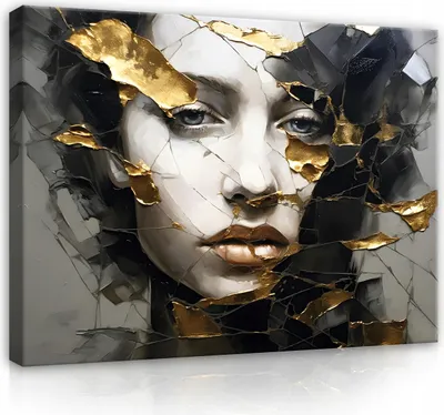 Produktbild von Leinwandbilder Abstrakt Frau Gesicht Marmor Grau Gold 100x70 cm XXL Modern Canvas Bild auf Leinwand Bilder Leinwandbild Wandbilder Wohnzimmer Schlafzimmer