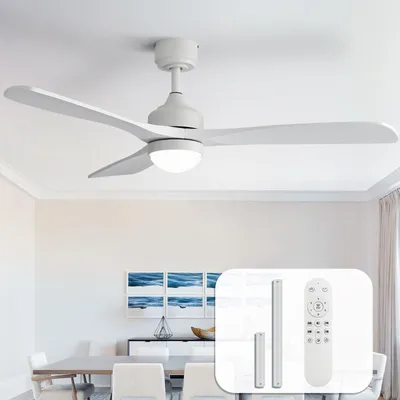 Produktbild von Sofucor Deckenventilator aus Holz, 132 cm, mit Licht und Fernbedienung, flächenbündig und leise, Decken oder Hängemontage möglich, Weiß