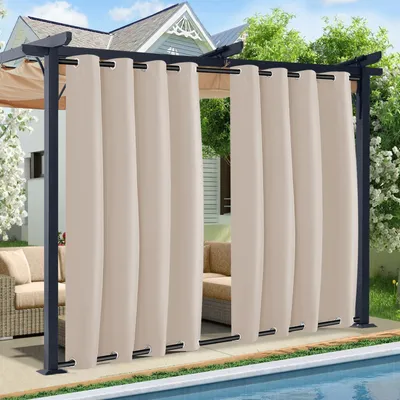 Produktbild von 2 Stück Outdoor Vorhänge Wetterfest Oben und Unten mit Ösen Wasserdicht Gardinen für Garten Terrasse Pavillon Veranda Balkon, Beige, B132XH213cm