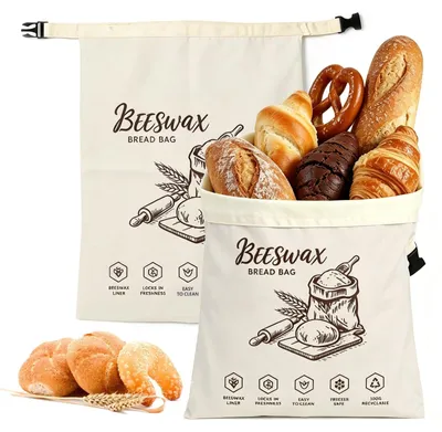 Imagen del producto de Juego de 2 bolsas reutilizables de cera de abeja, tamaño 42,5 x 33 cm