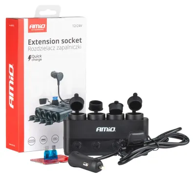 Obrázok produktu pre Univerzálny rozbočovač do zapaľovača s 4 zásuvkami + USB a konektorom pre smartfón 12 V – 24 V